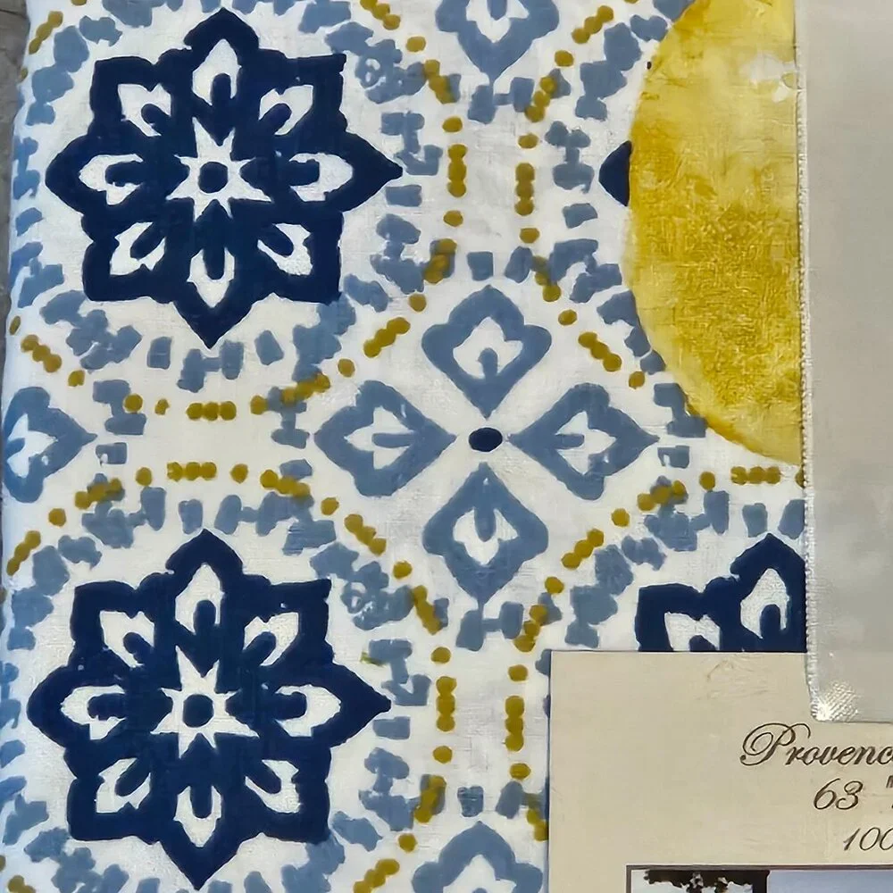 RARE NEW STOF FRANCE LEMON BLUE WHITE MEDITERRANEAN 63x118 COTTON TABLECLOTH